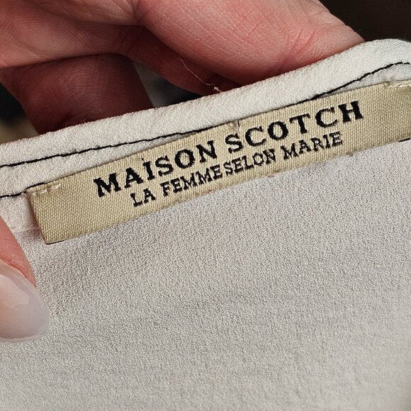 Maison Scotch White T-Shirt w/ Grey Sleeves Sz 2 - Picture 6 of 10